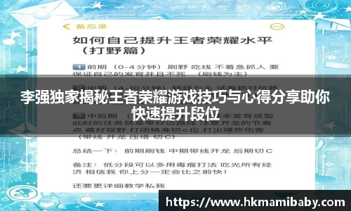 李强独家揭秘王者荣耀游戏技巧与心得分享助你快速提升段位